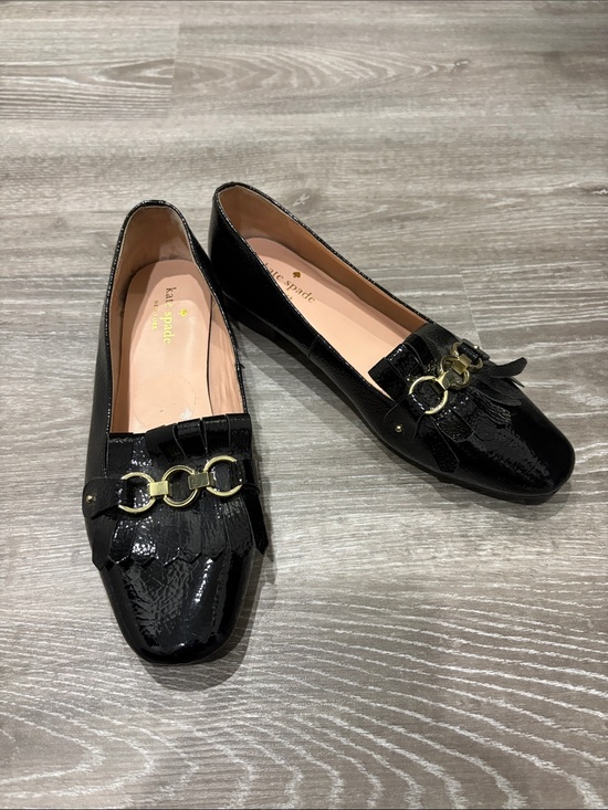 kate spade Shoes - kate spade Black Patent Fringe Loafers with Gold Chain